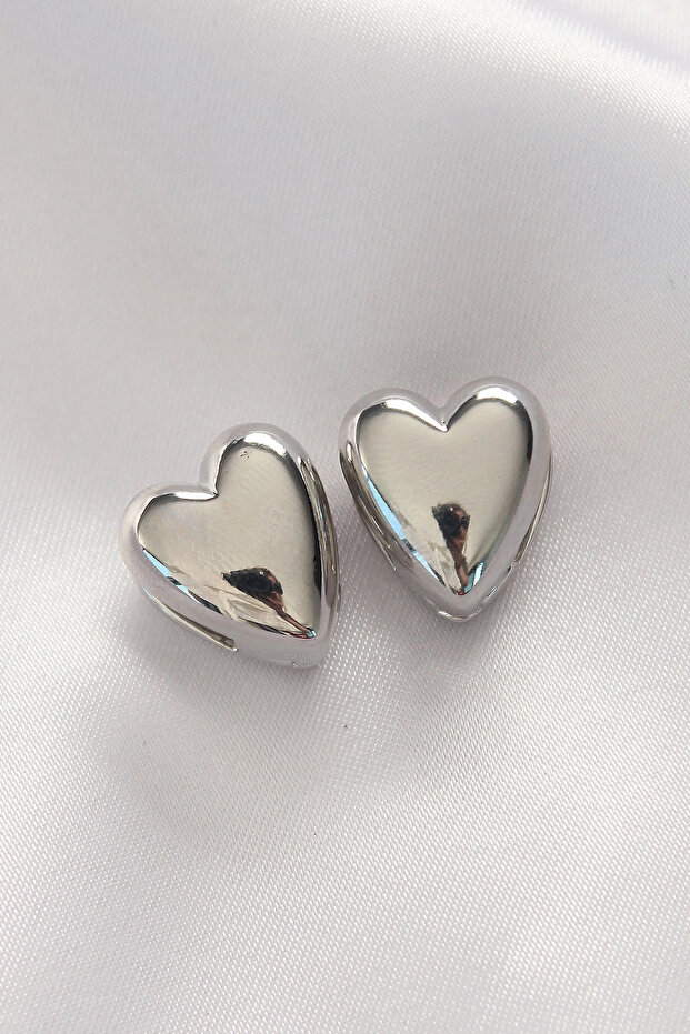 Brass Silver Color Minimal Curved Heart Earrings