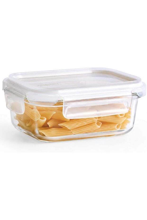 Tempered Glass Rectangle 370ml – Airtight Food Container with 4-Side Locking Lid, Microwave, Freezer & Dishwasher Safe