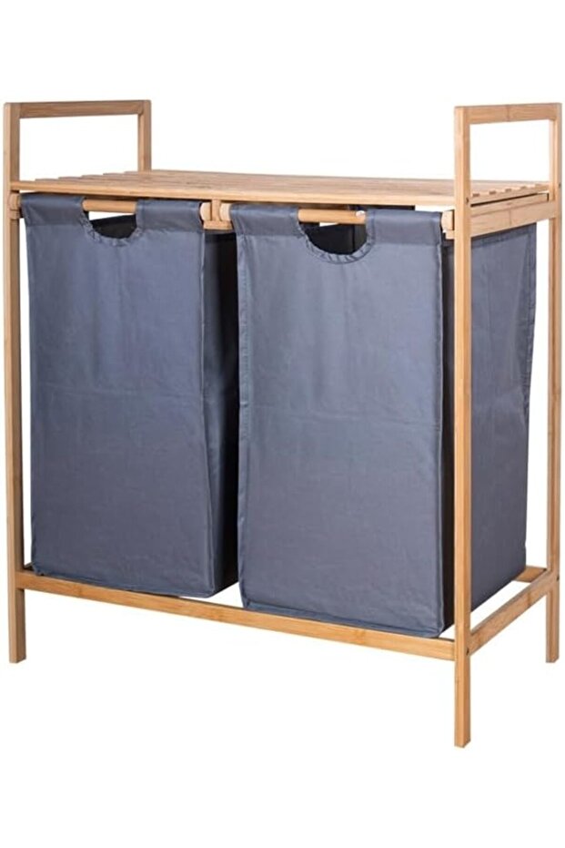 Laundry Basket with 2 Collapsible Pull-Out Laundry Hamper, Bamboo Laundry Storage Organizer, Dirty C