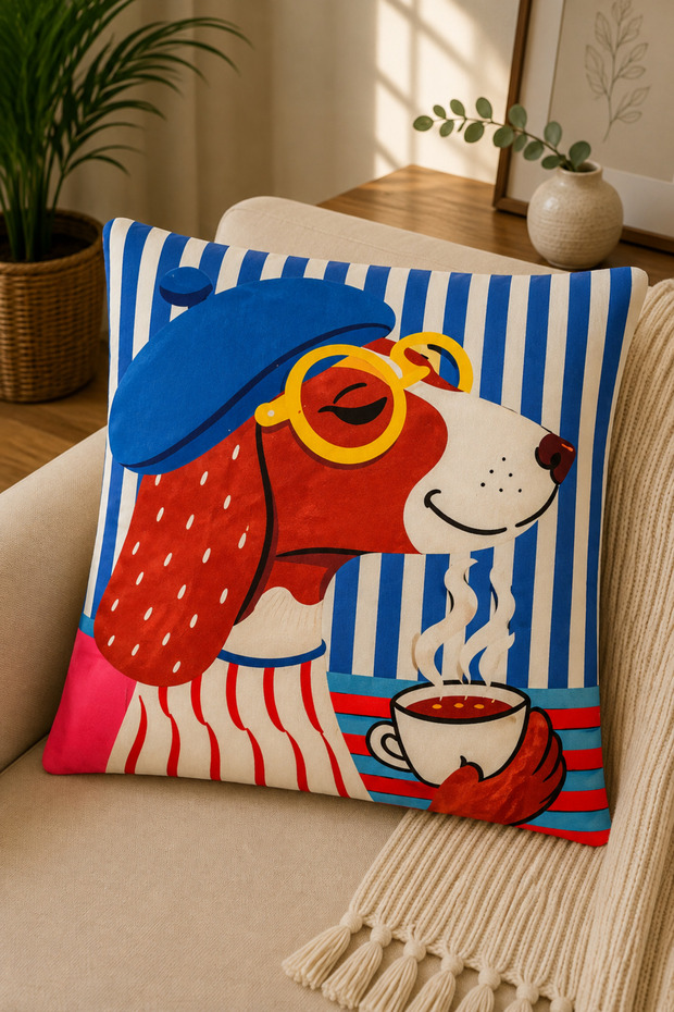 Digital Printed Decorative Throw Pillow Cover 43X43 cm – Modern Patterned Linen Texture