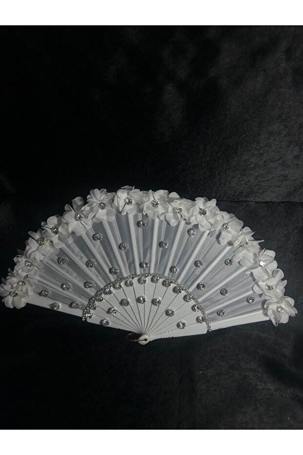 Three-Dimensional Floral Bridal Fan with Stones
