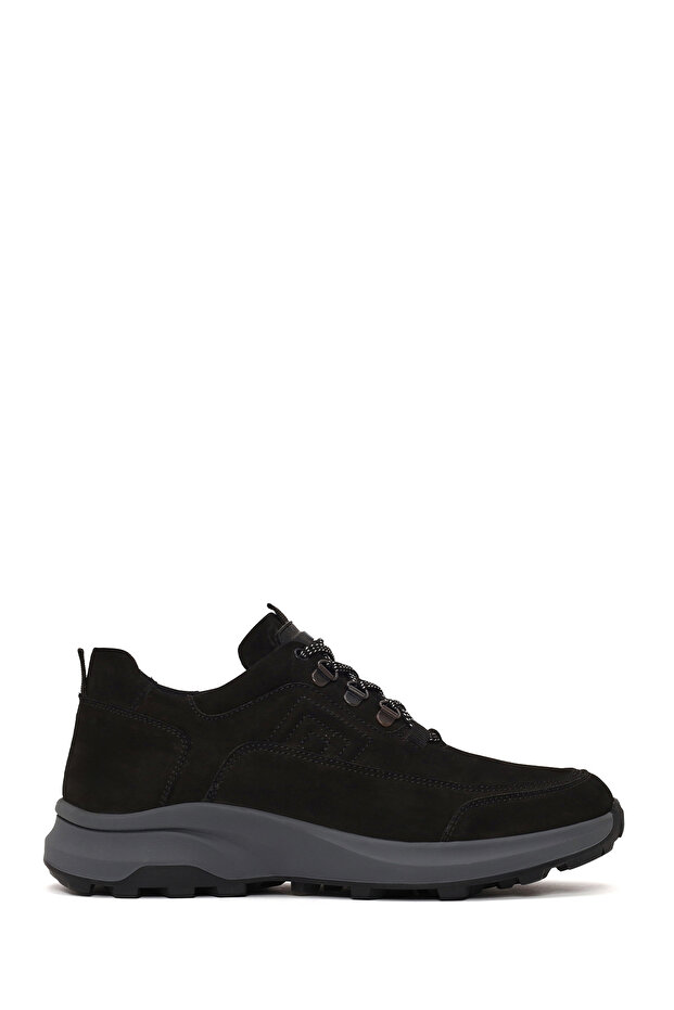 Men's Black Lace-Up Thick Soled Nubuck Leather Casual Sneaker Wm700005Dn