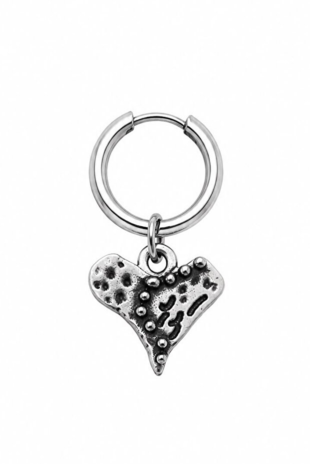 Unisex Silver Color Steel Dangle Authentic Heart Figured Hoop Earrings 1 Piece