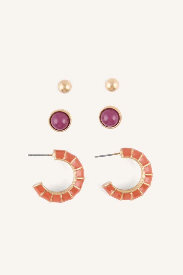 Women's Multi-Colored Ball, Round and Hoop 3-Piece Earring Set I1590Axns
