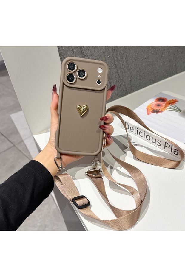 iPhone17 Pro Brown Cute Korean 3D Golden Love Heart Soft Case For iPhone 17 11 12 13 14 15 Pro Max 1