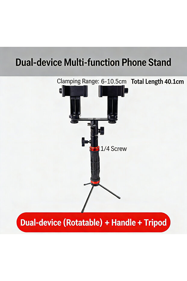 6 Portable Dual Phone Tripod Stand Adjustable 360° Rotation Live Stream Holder Mini Desktop Tripo.