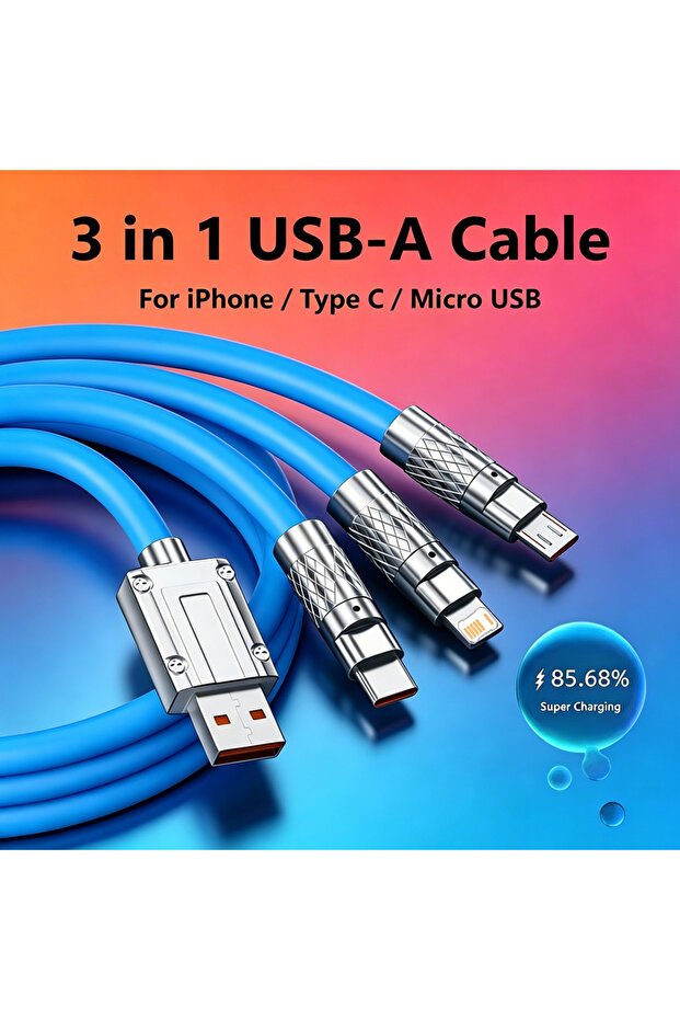 2m Blue 3-In-1 Universal Multi-Port Fast Charging USB-A Cable For iPhone 12 13 14 Honor Red...