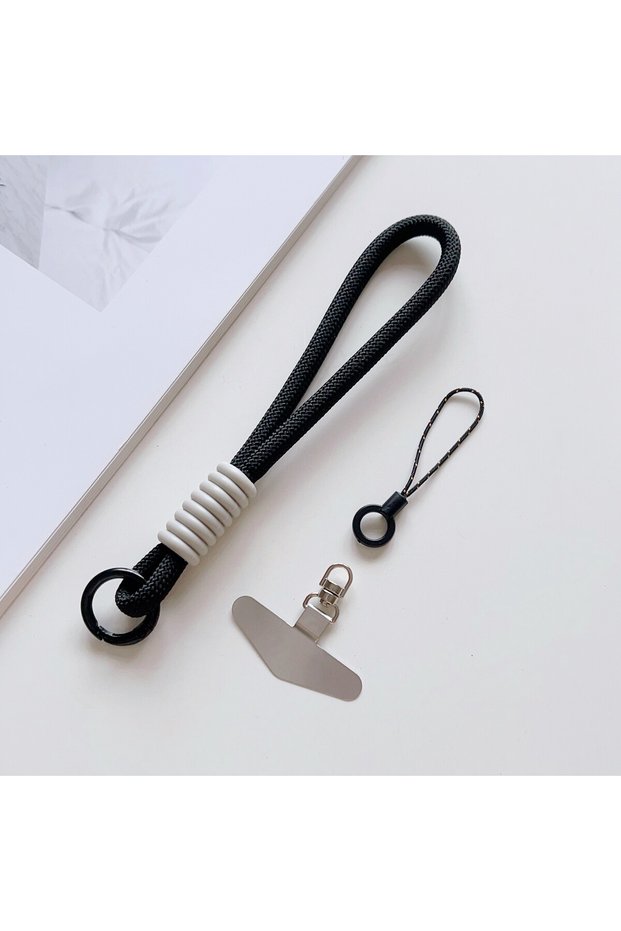 Polyester / Nylon black 360° Rotating Mobile Phone Lanyard, Wrist Short Lanyard, Dopamine Universal