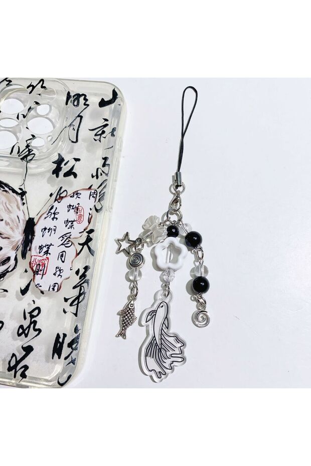 white Fashion Koi Mobile Phone Straps For iPhone Case Anti-Lost Short Women Bead Keychain Lanyard Ca