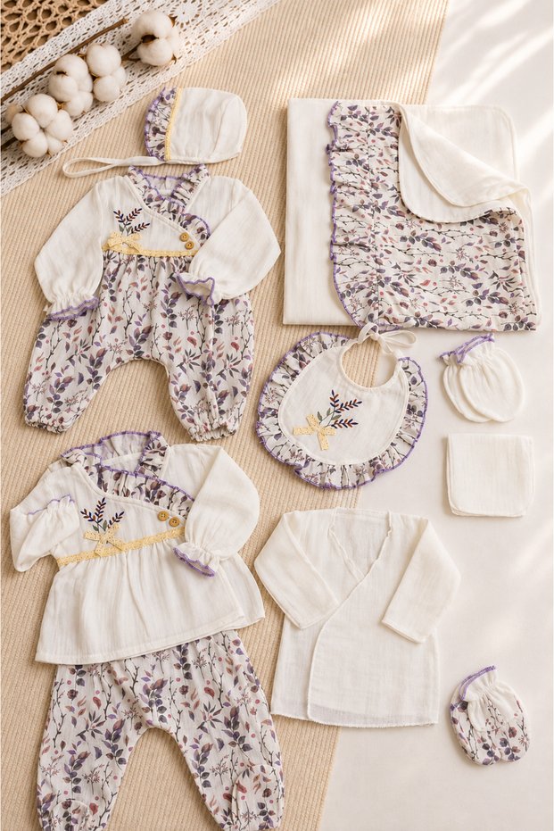 Baby Girl Premium Boxed 10-Piece Hospital Discharge Set Newborn Cotton Muslin Fabric 0-3 Months