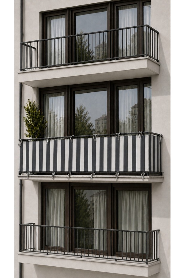Gray White 4-Sided Lace-Up Balcony Iron Curtain, Durable Outdoor Balcony Curtain That Provides Privacy