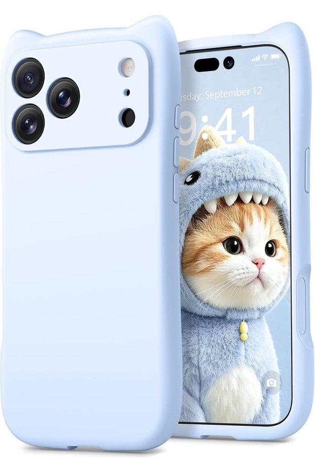 for iPhone 17 Pro Max Case with Cute Cat Ears, Baby Blue Compatible with MagSafe, Camera Control Cover, Liquid Silicone Case, Shockproof Protective Phone Case for 17 Pro Max 6.9''