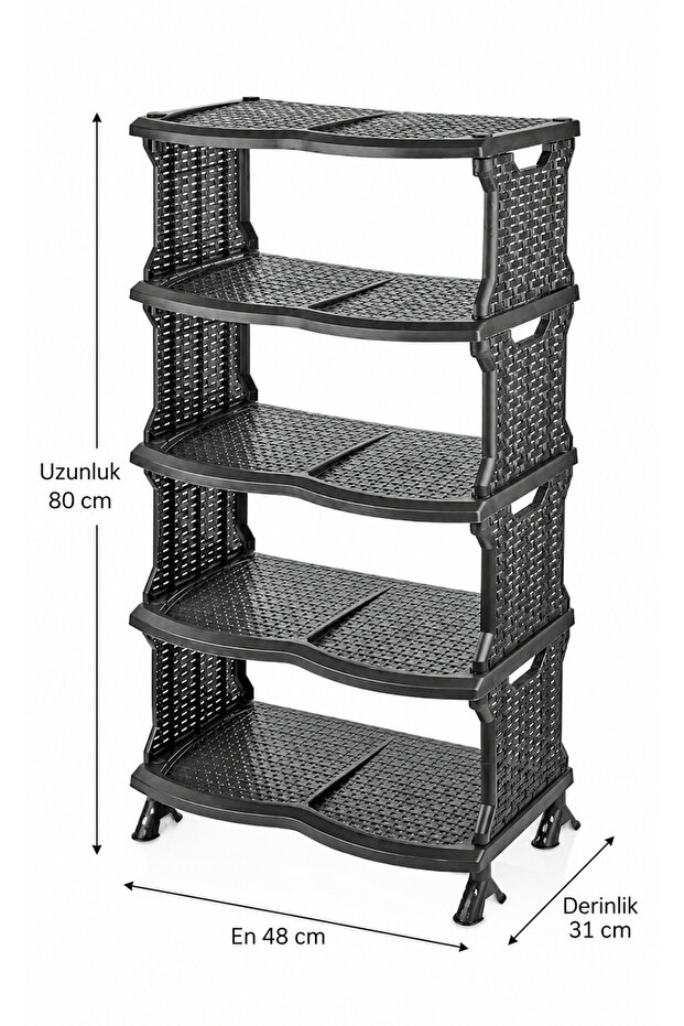 Rattan Wicker Patterned 5-Tier Plastic Shoe Rack Multi-Purpose Shelf 80X48X31 cm