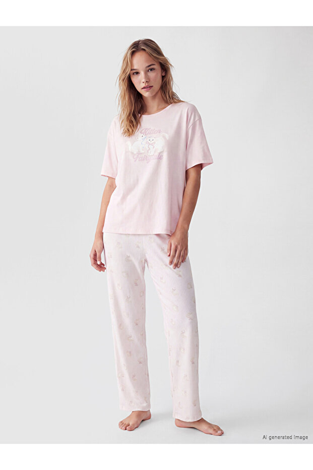 Crew Neck Printed Women's Pajama Set
