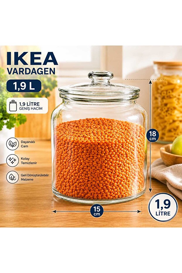 وعاء زجاجي بغطاء سعة 1.9 لتر