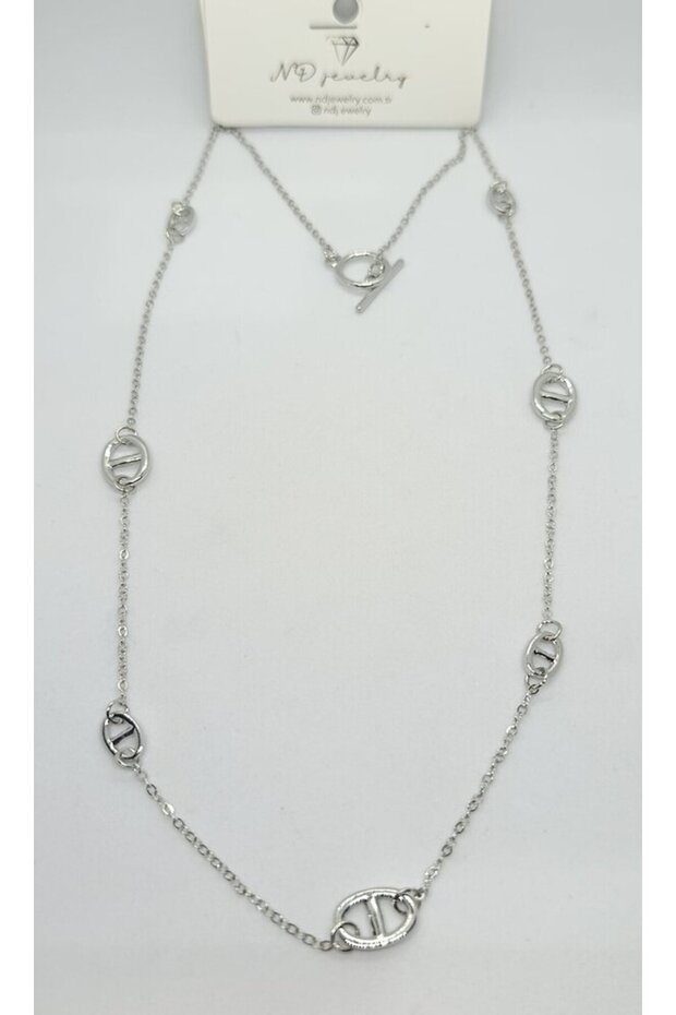 Via Silver Color Geometric Detailed Necklace (Max 80 cm)