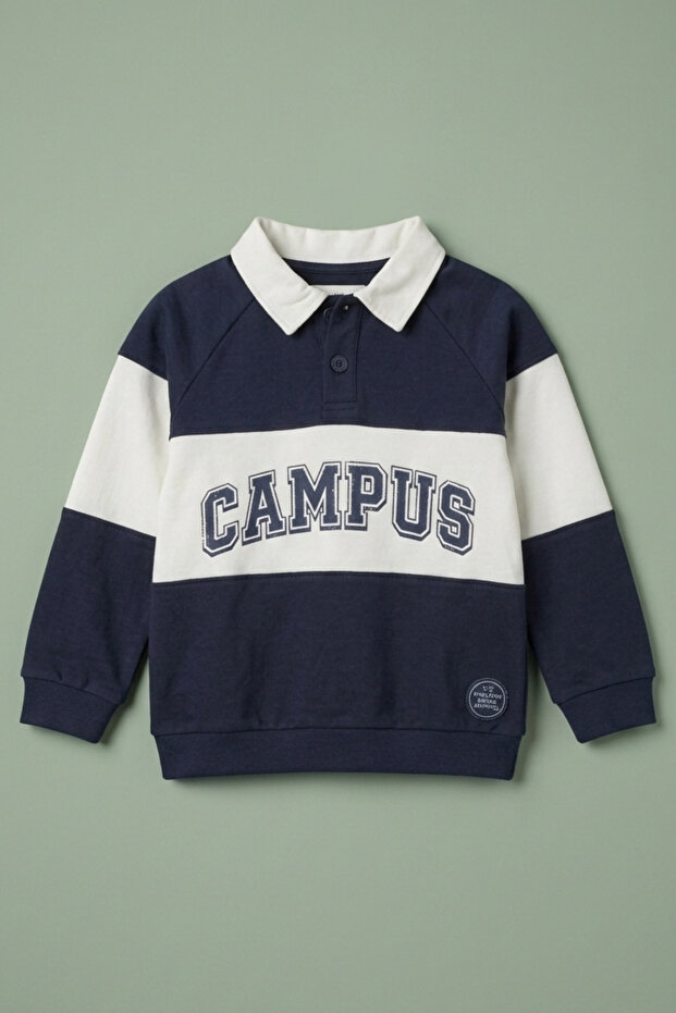 Unisex Kids Polo Collar Sweatshirt College Printed