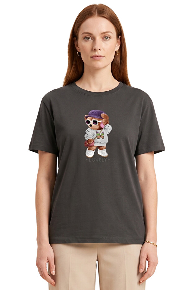 Women's Smoked Lovely Teddy Bear Printed T-Shirt 100% Cotton Comfortable Fit