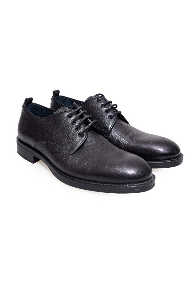 Black Color Lace-Up Genuine Leather Men's Shoes