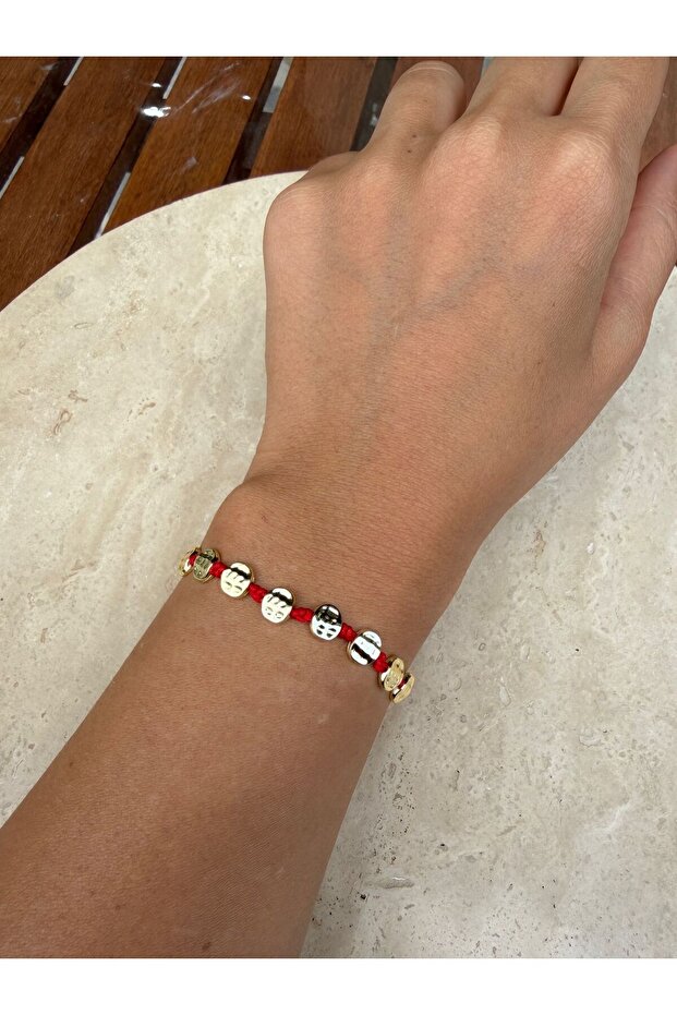 Gold Ezme Flake Red Thread Bracelet