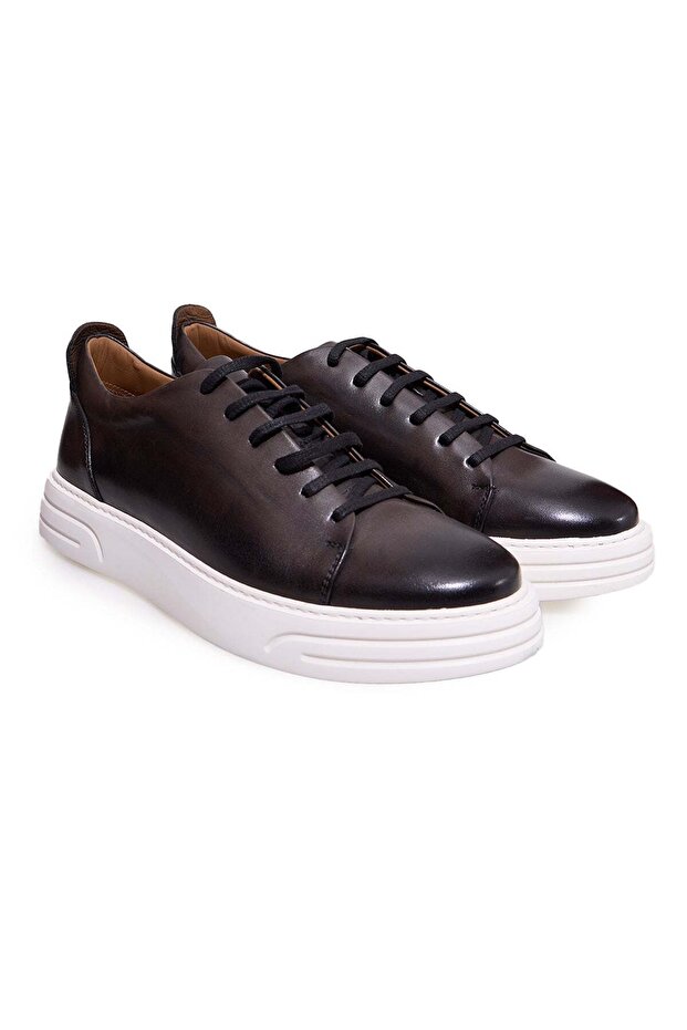 Gray Color Lace-Up Genuine Leather Men's Shoes