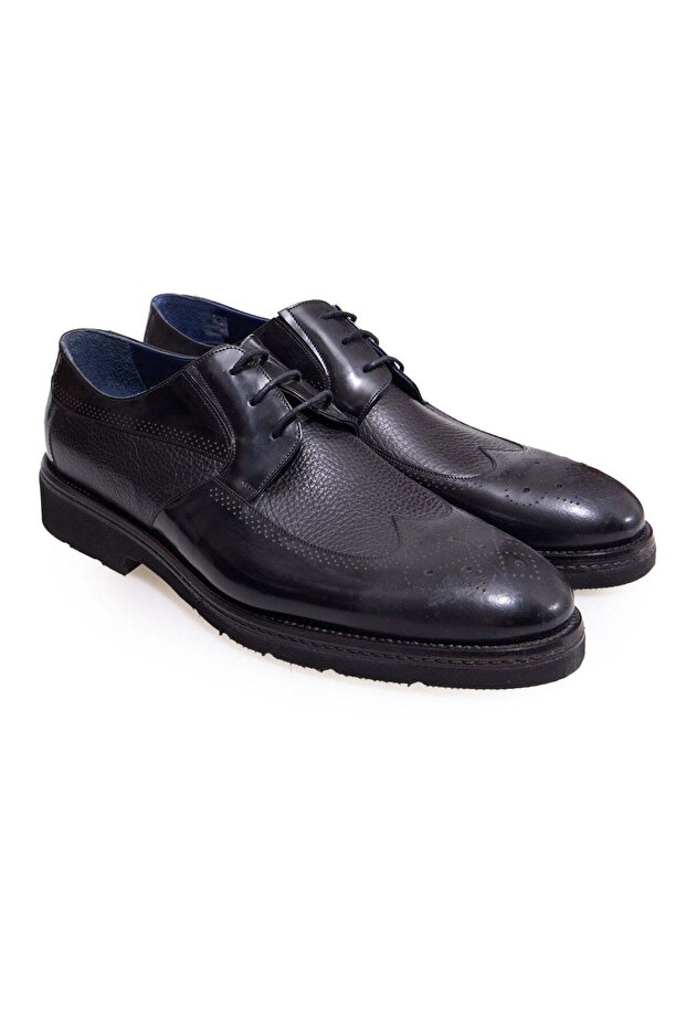 Black Color Lace-Up Genuine Leather Men's Shoes