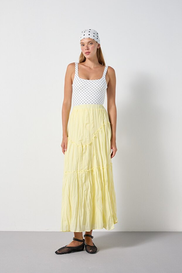 Women's Yellow Patchwork Voile Gypsy Long Skirt 31207
