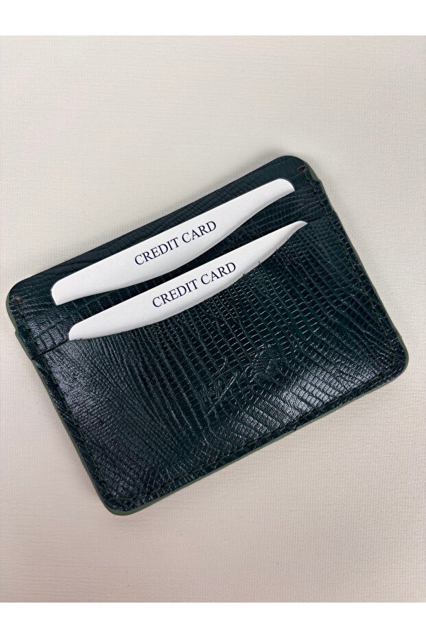 Khaki Leather Card Holder Green