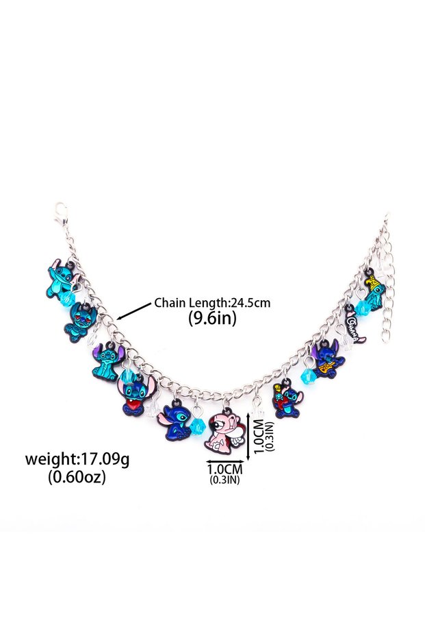 B00207-02 Disney Stitch And Angel Bracelet Star And Stitch Cartoon Character Heart Shaped Crystal Be