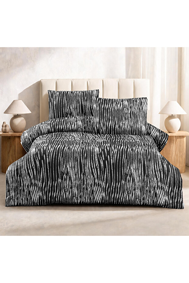 Tiger Double 100% Cotton Ranforce Duvet Cover Set Gray/Black 57 Thread Count (3 Pieces) 200X220/50X70 Gray/Black