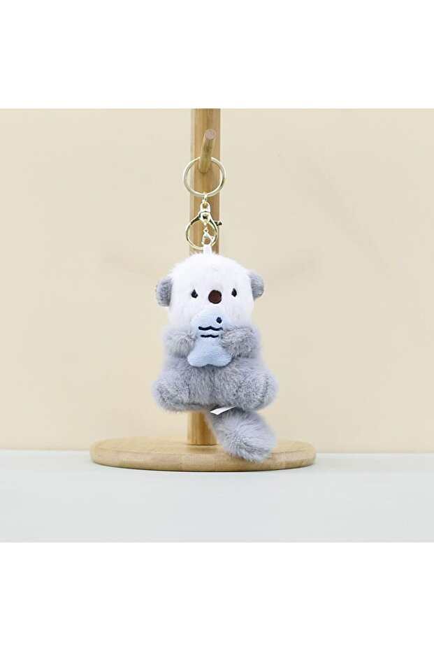 Light Blue New Cartoon Sea Otter Plush Keychain Small Pendant Fish Seal Plush Doll School Bag Pendan