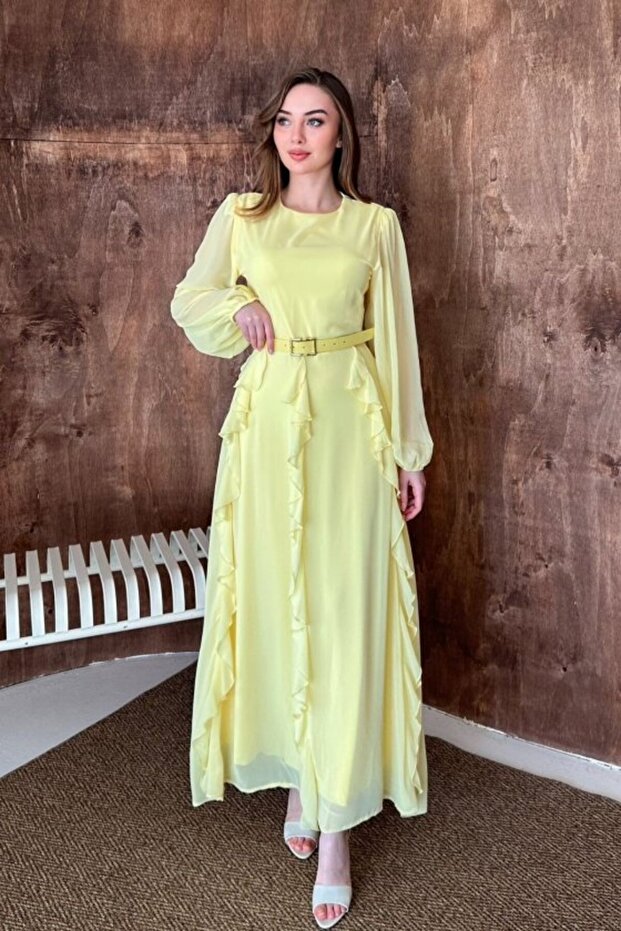 Yellow Belted Chiffon Dress