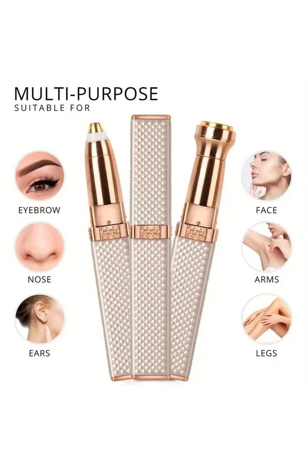 Rose Gold 1pc Rechargeable 2-In-1 Eyebrow Razor And Hair Shaver With LED Light - Painlessly Remove P