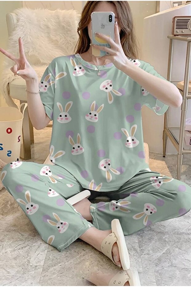 Short Sleeve Pajama Set Rabbit1 Supersoft Basic Single Jersey