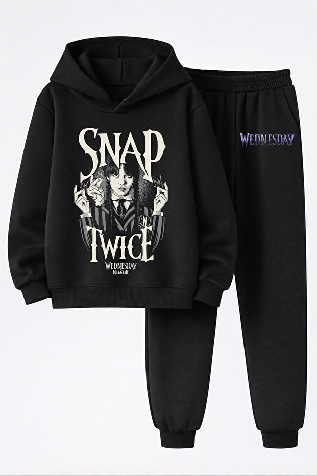 Wednesday Printed 3-Yarn Quality Soft Texture Sweatshirt and Sweatpants Children's Winter Top-Bottom Set