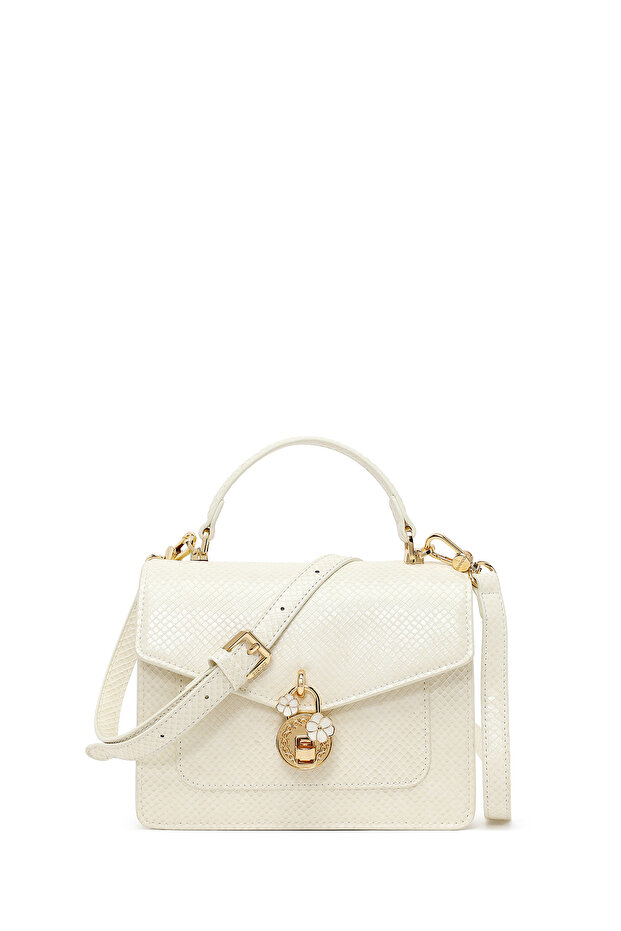 Women's Cream Long Strap Snake Pattern Mini Shoulder Bag 26Sbd249440