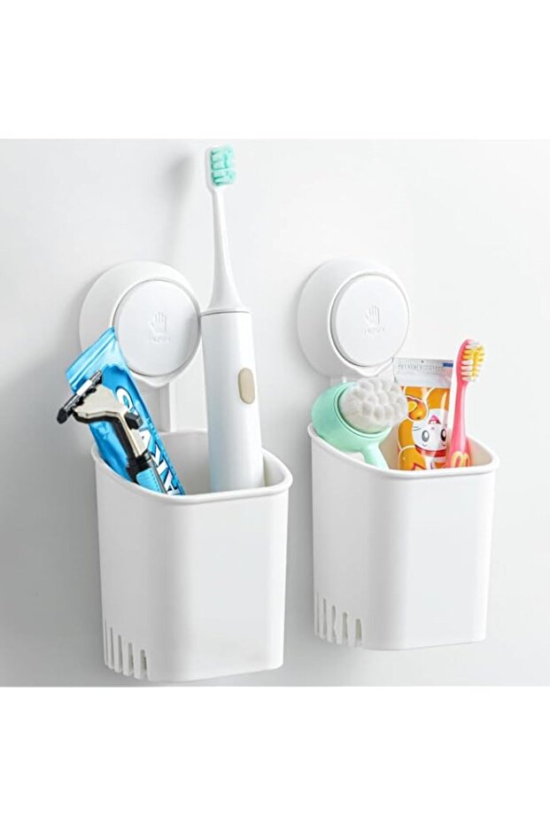 Suction Toothbrush Holder 2 Pack, Tumblers Replacement Shower Toothbrush Holder for Wall, Powerful Toothpaste Toothbrush Suction Cup, Self-draining Shower Razor Holder, Kitchen Tableware Holder