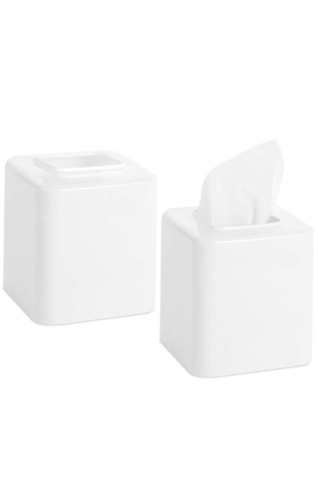 Youngever 2 Pack Tissue Box Covers, Plastic Square Tissue Box Holders, Square Napkin Box Holders (White)