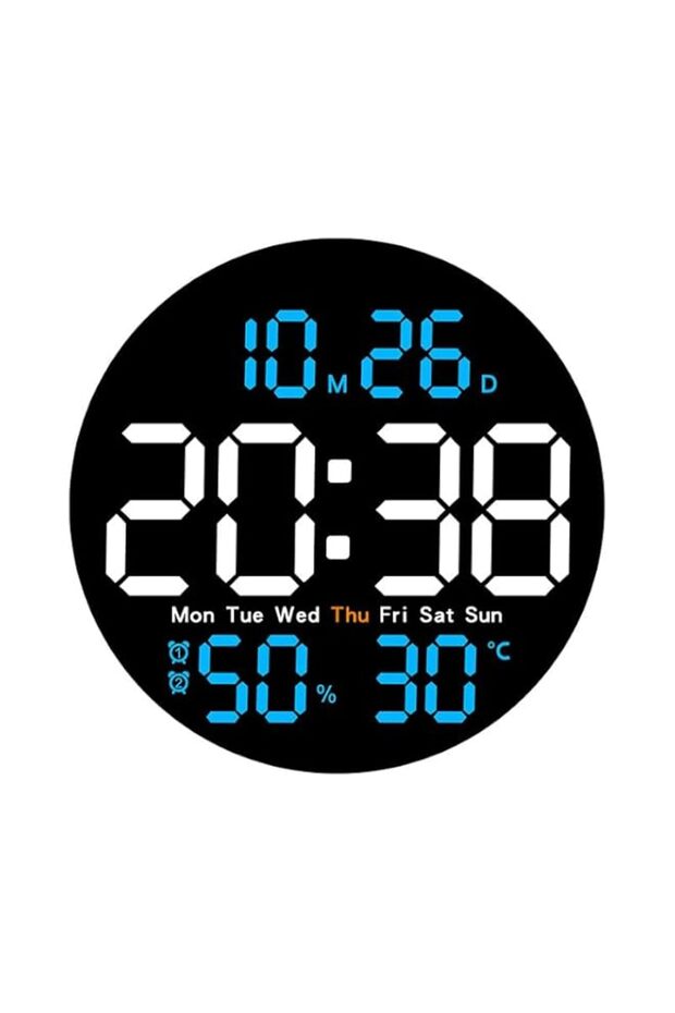 Large Digital Wall Clock with Remote Control - Auto Brightness, Seconds Display, Timer & Mute, LED Clock for Living Room, Bedroom, Office (Blue)
