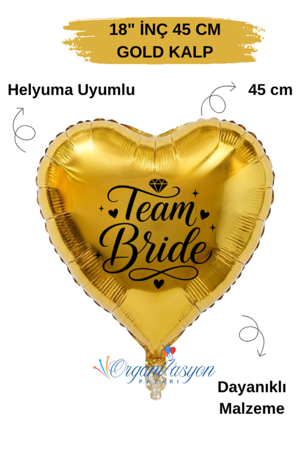 18 Inch Gold Heart Foil Balloon | Bride Team Printed | Helyuma Compatible Bachelor Party Balloon
