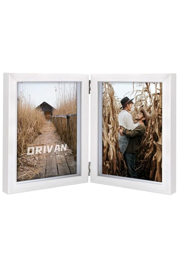 Double 5x7 Picture Frame Hinged Frame Vertical MDF Wood Photo Frames with Glass Front (White)