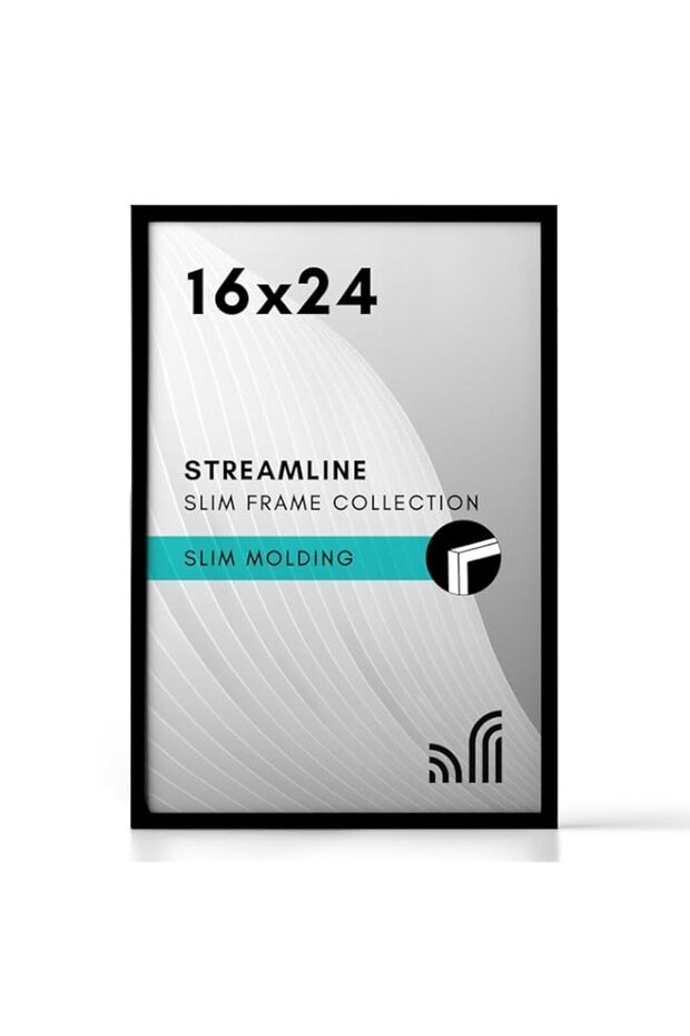 Americanflat 16x24 Poster Frame with Polished Plexiglass - Streamline Collection - Thin Border Picture Frame for Wall Display - Hanging Hardware Included - Black