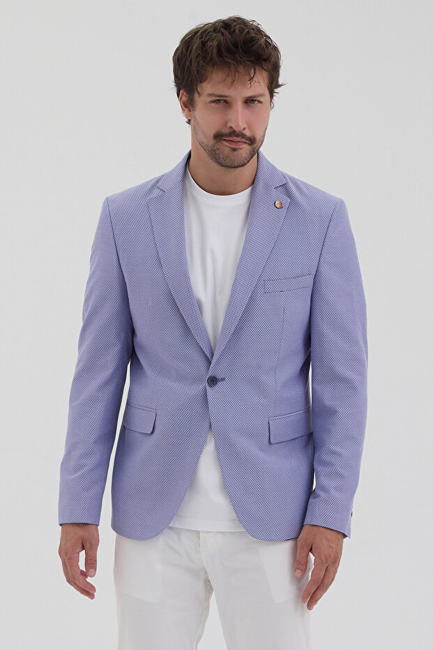 Galdino Men's Indigo Self-Patterned Slim Fit Mono Collar Sports Blazer Jacket