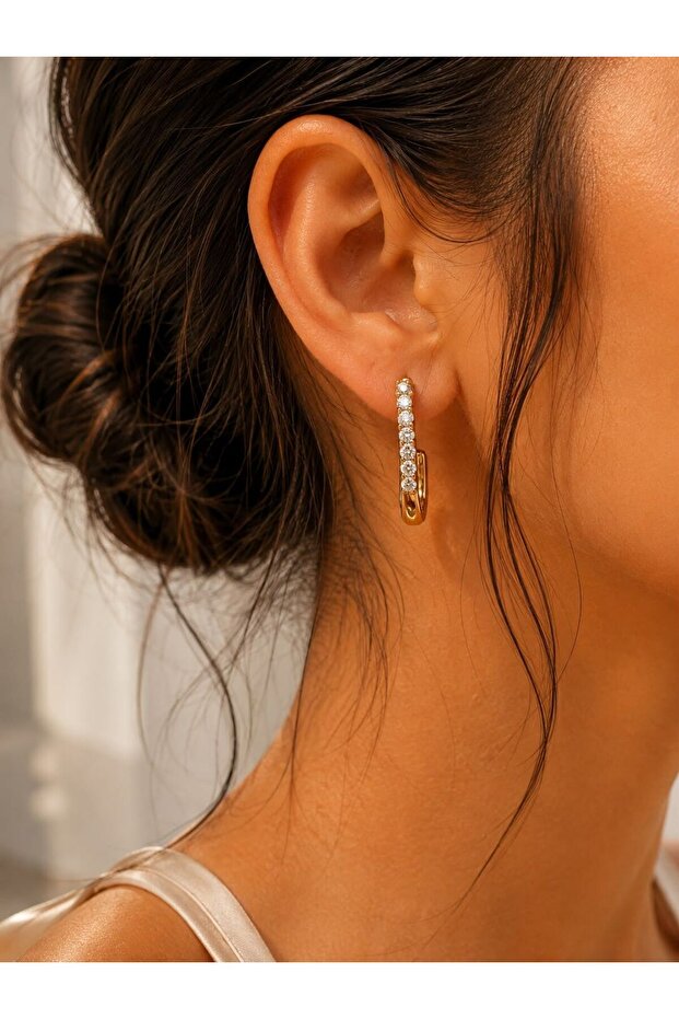 Zircon Stone Thin Hoop Earrings – Gold