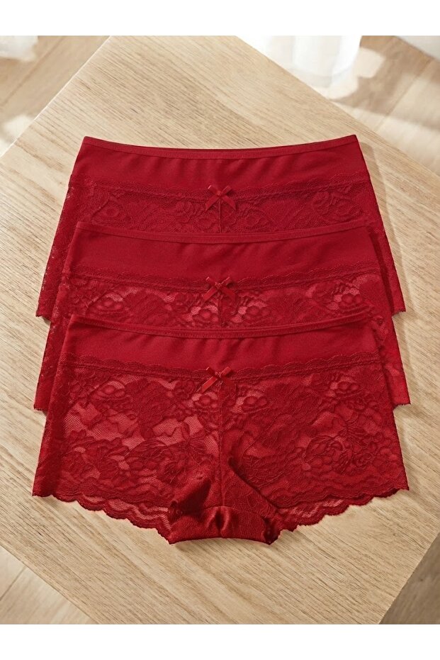 Lace Comfortable Cut 3-Piece Women's Boxer Set Panties