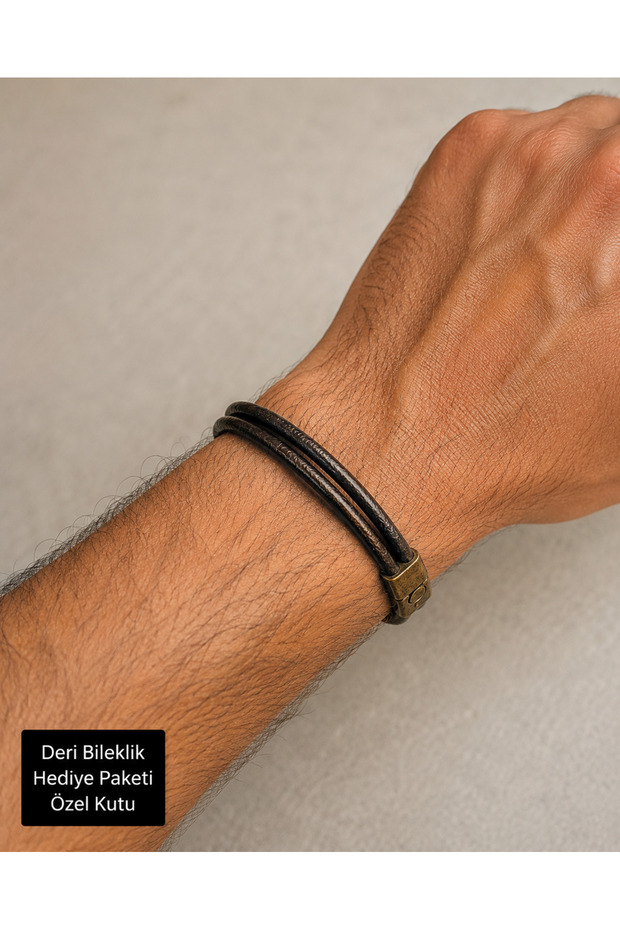 Men's Double Row Leather Bracelet – Brown Vintage Design, Gift Boxed Bracelet