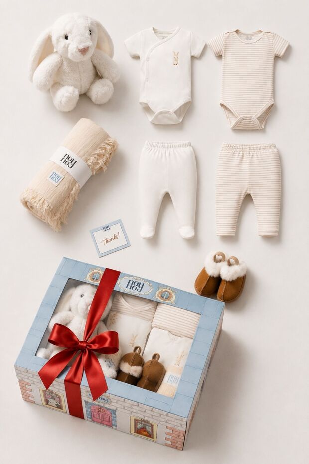 Baby Boy Premium Plush Toy 7 Piece Newborn Jumpsuit Body Blanket Gift Boxed Hospital Release