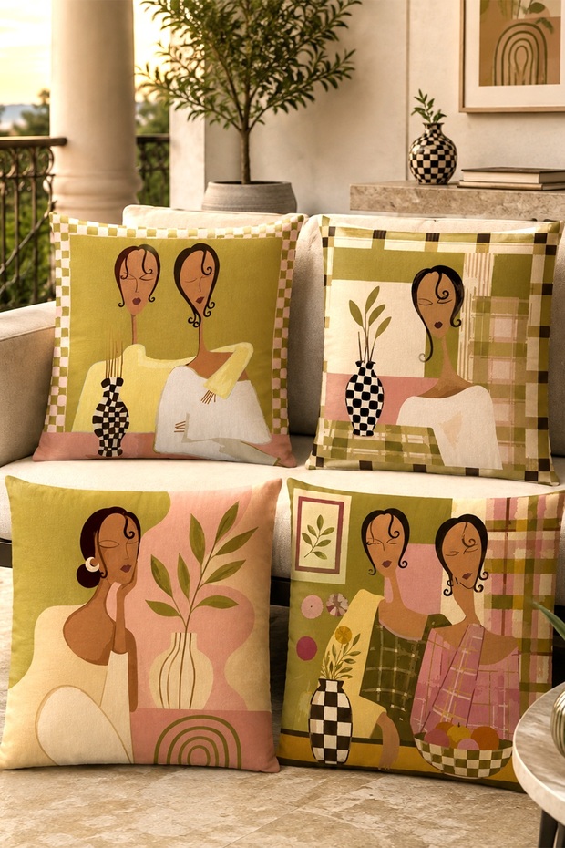 Thinking Women Patterned 4-Piece Throw Pillow Cover Set