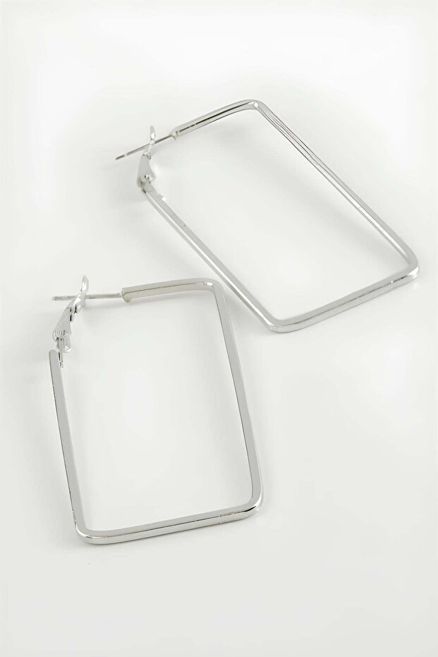 Rectangular Hoop Earrings 6 cm Silver Color