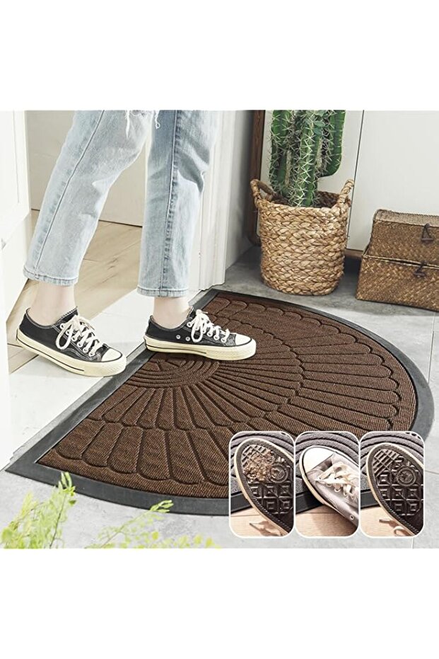 VAODO Half Round Welcome Mat, 60 * 90 cm, Mud Scraper, All Season Heavy Duty, Non-slip Natural Rubber